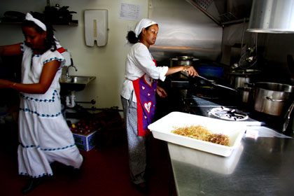 Aster Negusse and Hayat Mohammad work in MuOoz restaurant. Photo: Michelle Smith Aster Negusse and Hayat Mohammad work in MuOoz restaurant. Photo: Michelle Smith