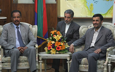 Eritrea tyrant Isaias Afwerki (left) meets with President Mahmoud Ahmadinejad (right) in Tehran, 20 May 2008. Eritrea tyrant Isaias Afwerki (left) meets with President Mahmoud Ahmadinejad (right) in Tehran, 20 May 2008.