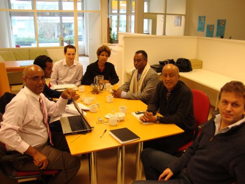 Semere Habtemariam, Abdulraziq Kerrar, Floriane Irminger of Human Rights House Foundation Geneva office,  Elizabeth Chyrum, Yassin Mohammed Humad, Amha Domenico and Niels Jacob Harbitz of Human Rights House Foundation of Oslo office.